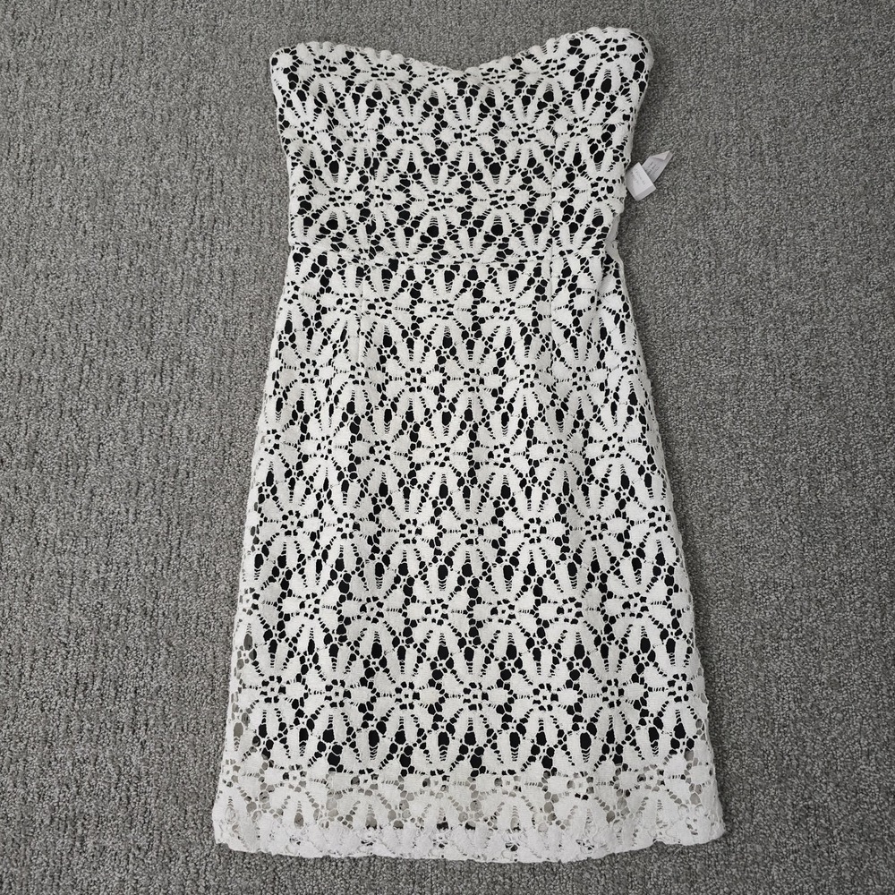 AQUA Strapless Lace‎ Dress White Crochet Overlay Fit Flare Womens S NWT